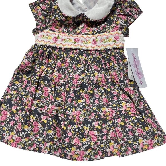 Bonnie Baby 2-Piece Floral Dress & Bloomers With Embroidered Smocking 6-9M - Picture 1 of 5